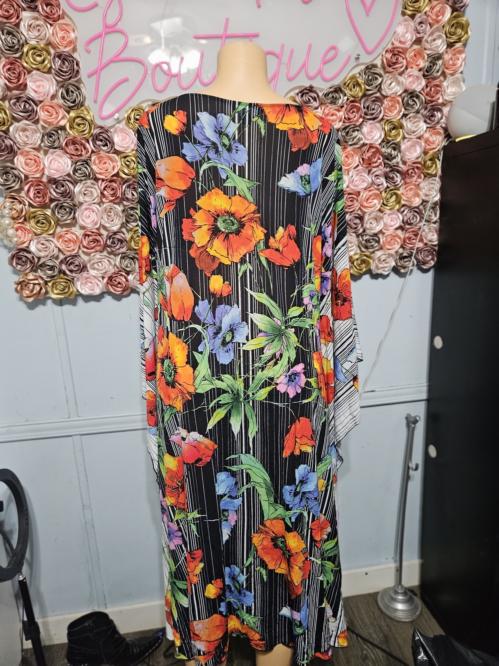 Investments Black Floral Stripe Top with Orange and Green Accents - Picture 3 of 6